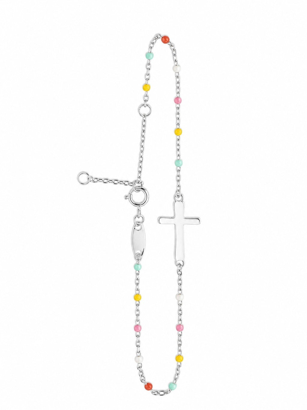 Dainty Boho Color Bead Cross Bracelet in Silver