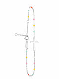 Dainty Boho Color Bead Cross Bracelet in Silver