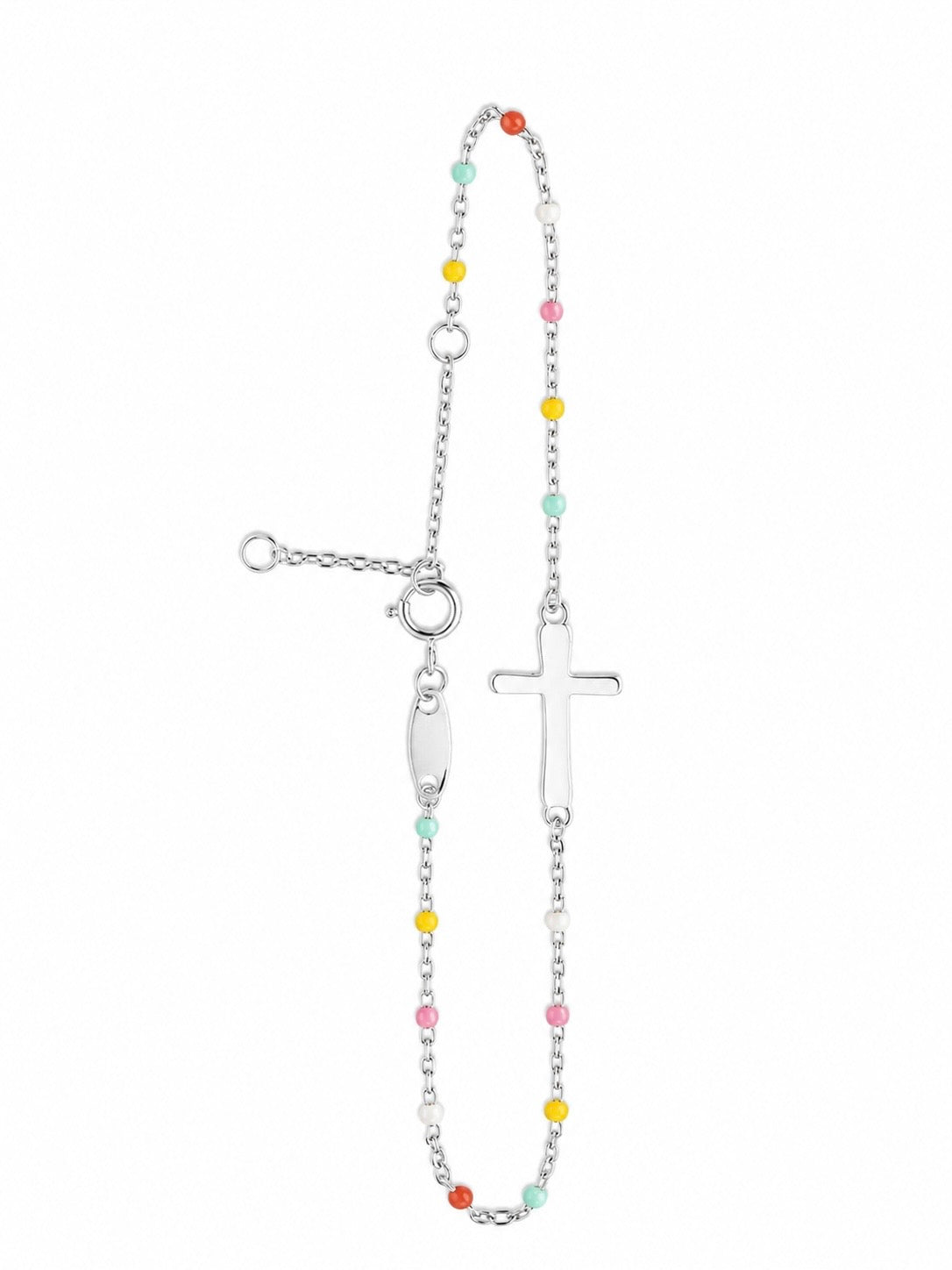 Dainty Boho Color Bead Cross Bracelet in Silver