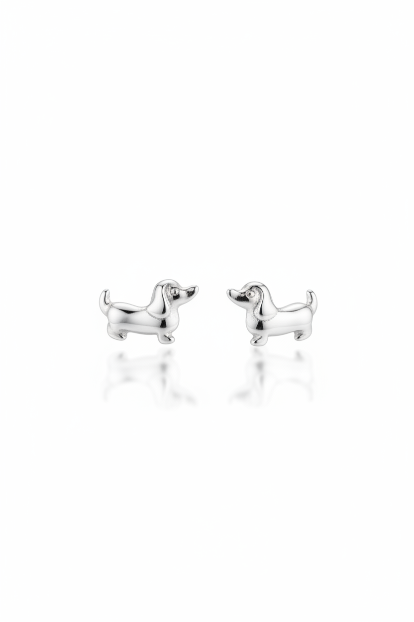 Minimal Dachshund Stud Earrings in Sterling Silver