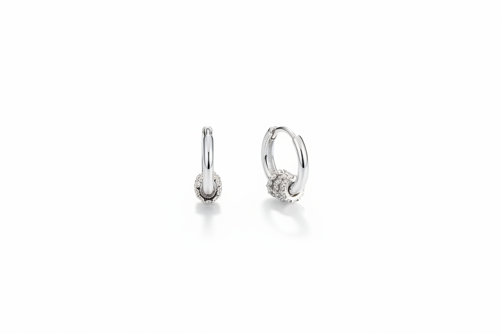 Triple Ring Small Huggie Earrings in Silver
