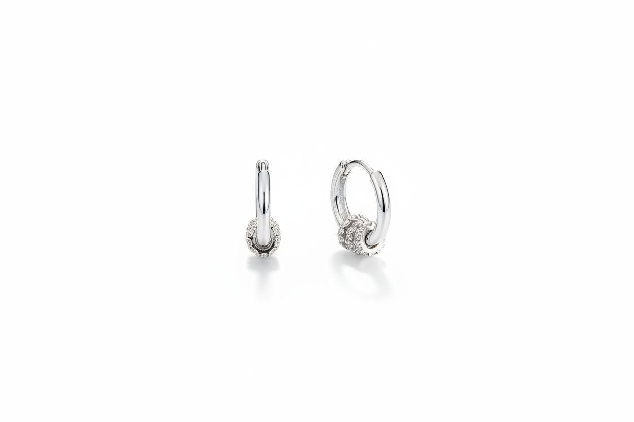 Triple Ring Small Huggie Earrings in Silver