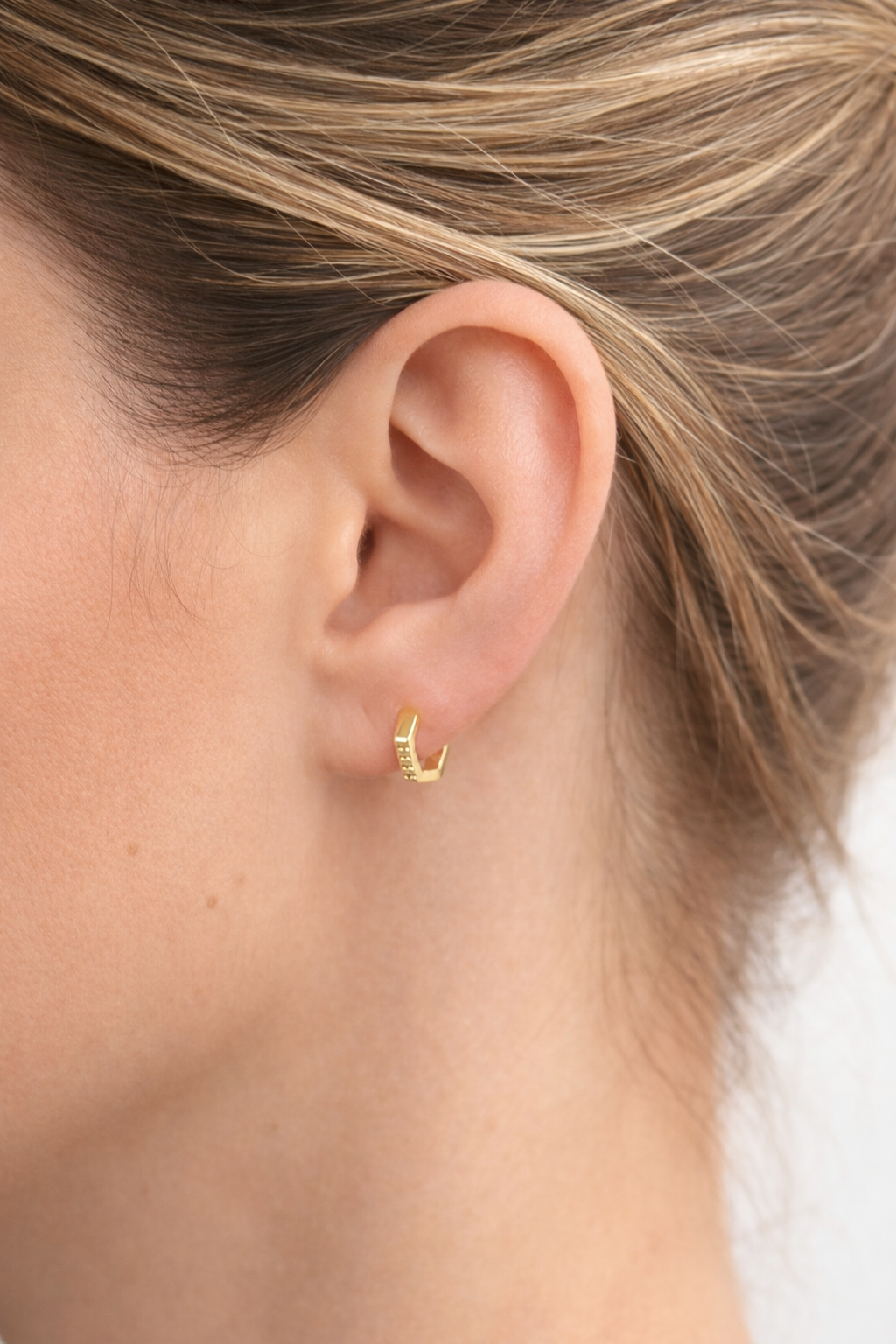Gold Hexagonal Pavé Huggie Earrings