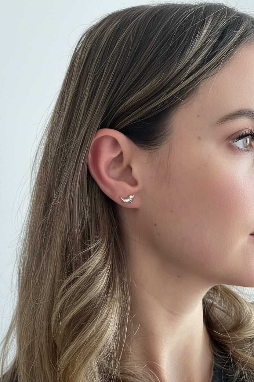 Minimal Dachshund Stud Earrings in Sterling Silver