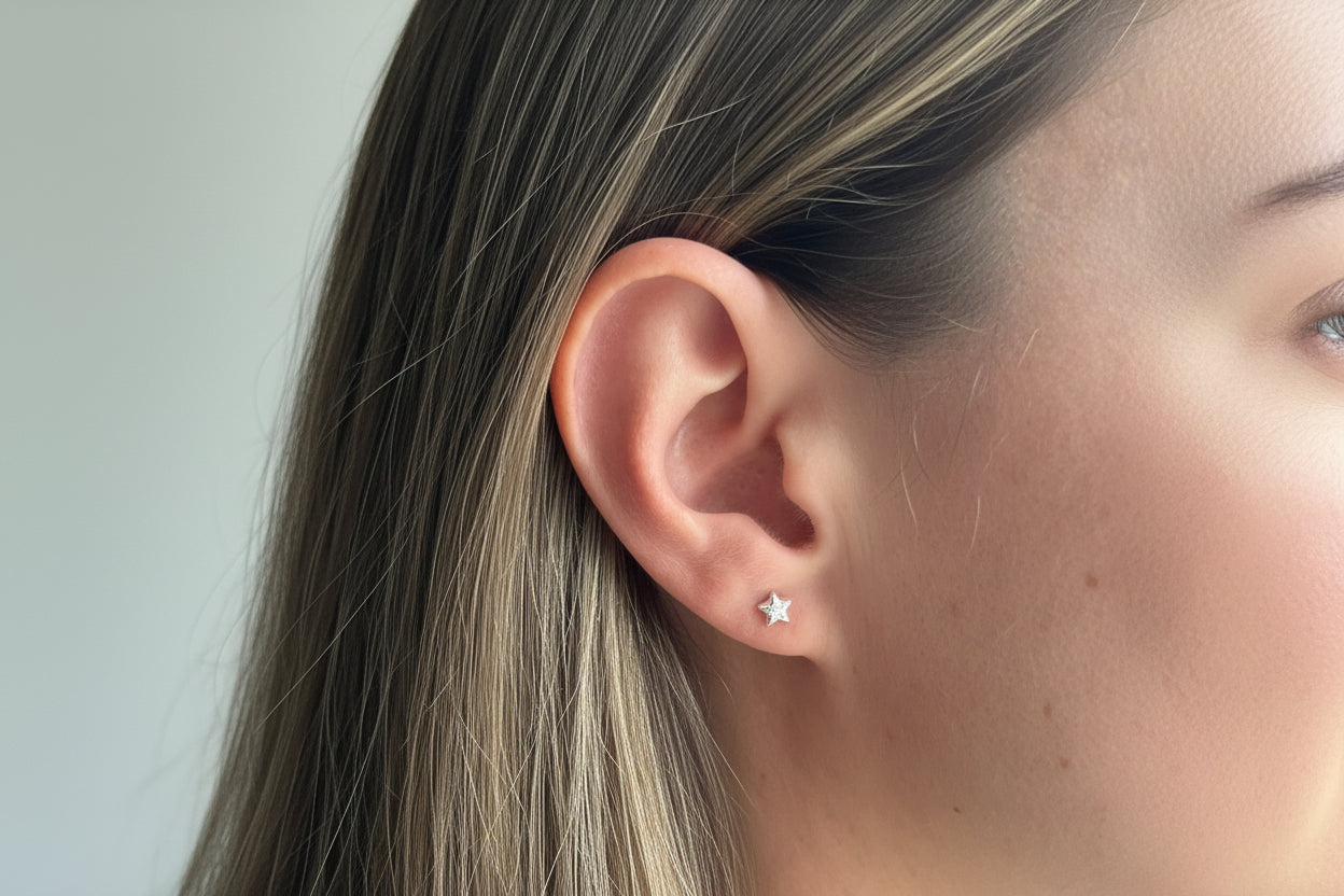 Silver Star and Moon Ear Studs