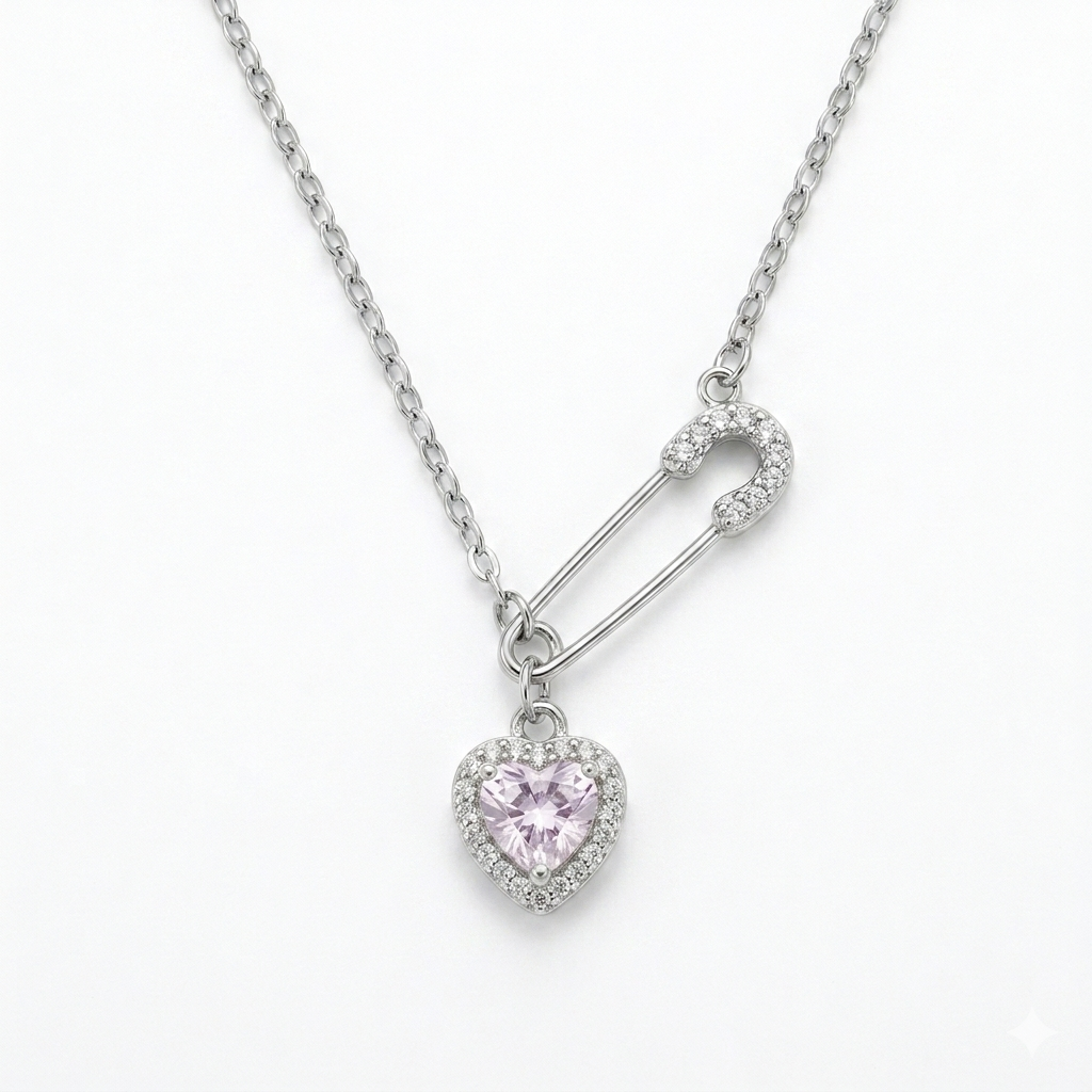 Safety Pin Heart Necklace