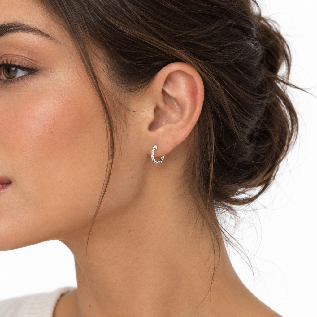 Twister 11mm Huggie Hoop Earrings in 925 Sterling Silver