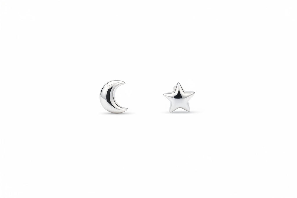 Silver Star and Moon Ear Studs