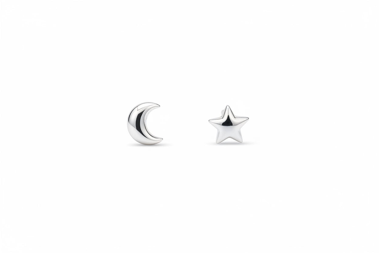 Silver Star and Moon Ear Studs