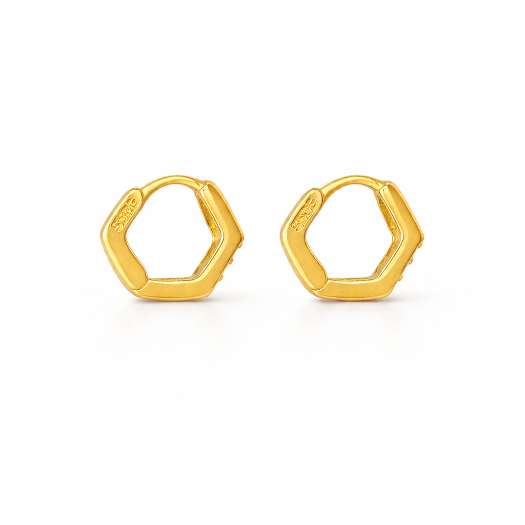Gold Hexagonal Pavé Huggie Earrings