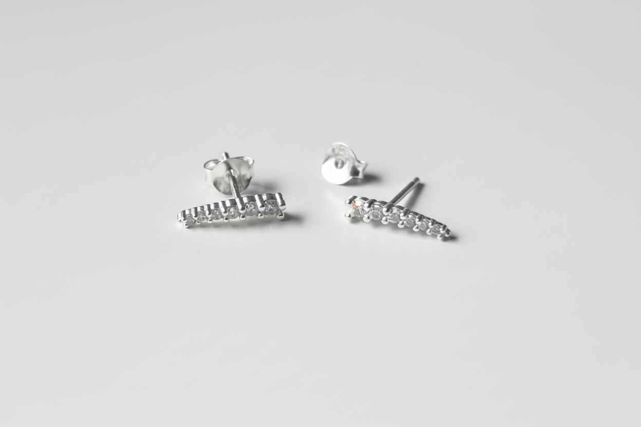 Climber Sterling Silver Ear Studs Row