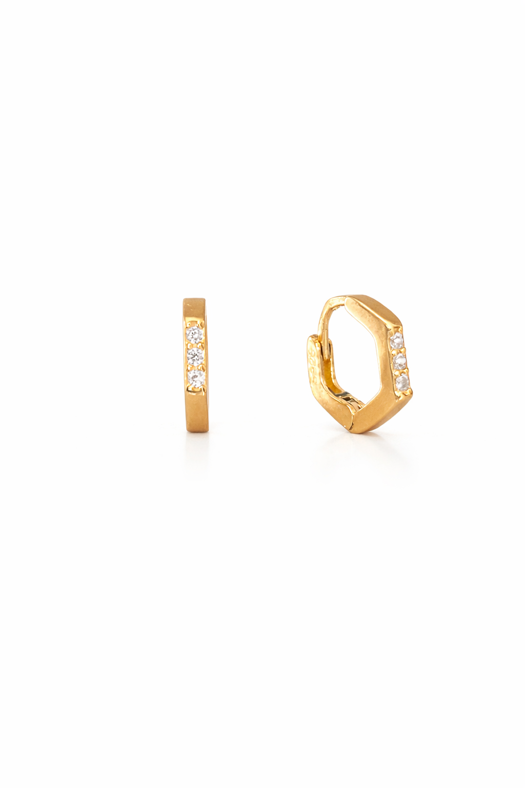 Gold Hexagonal Pavé Huggie Earrings
