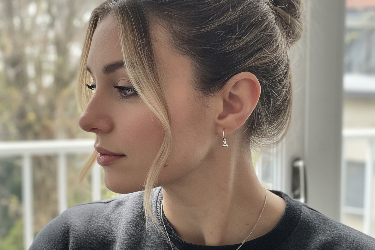 Silver Ear Hoops with Hanging Circles