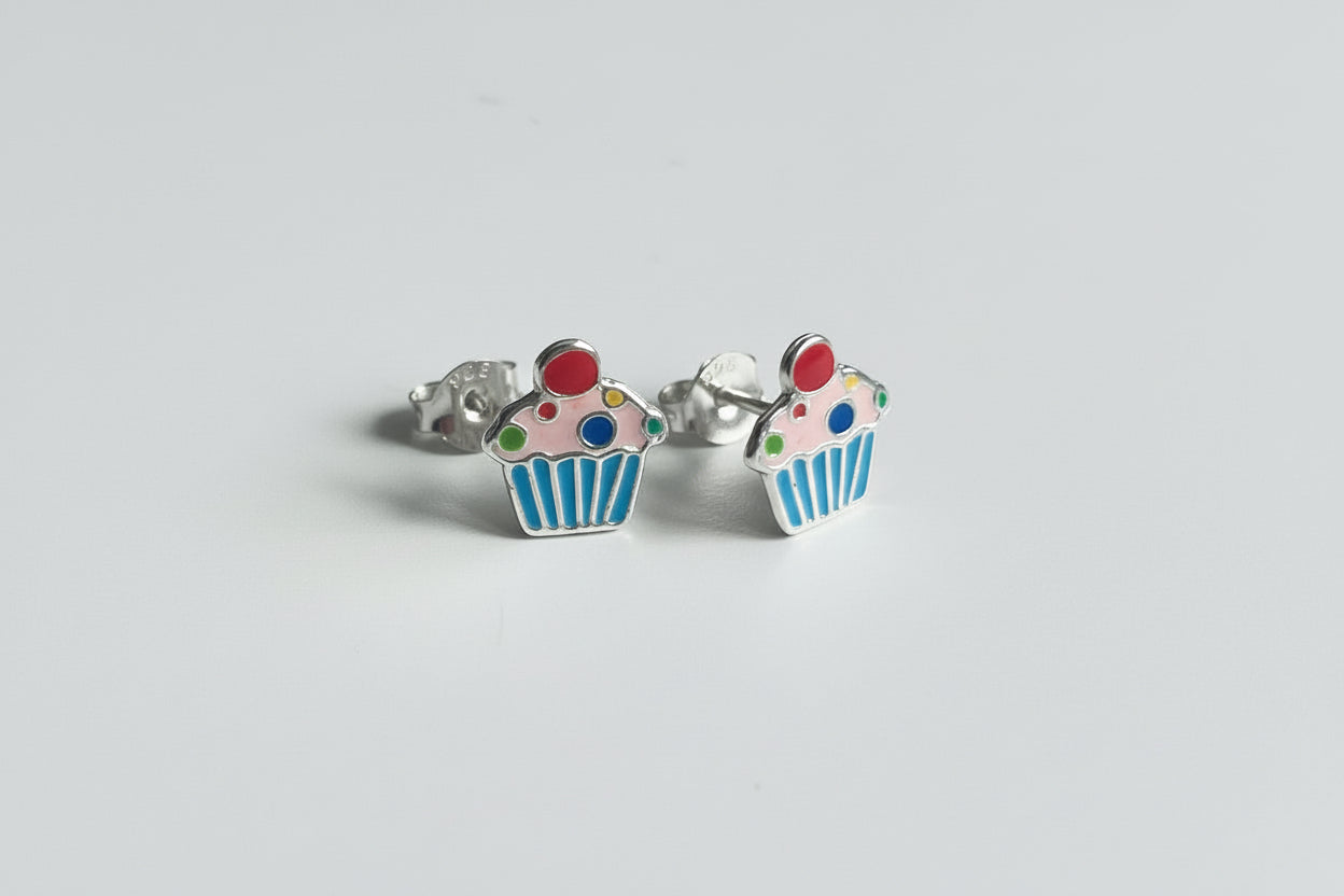 Children’s Silver Cupcake Ear Studs