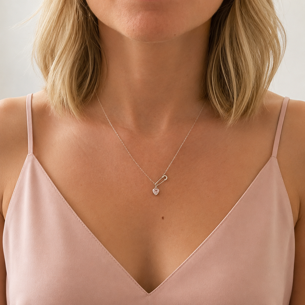 Safety Pin Heart Necklace