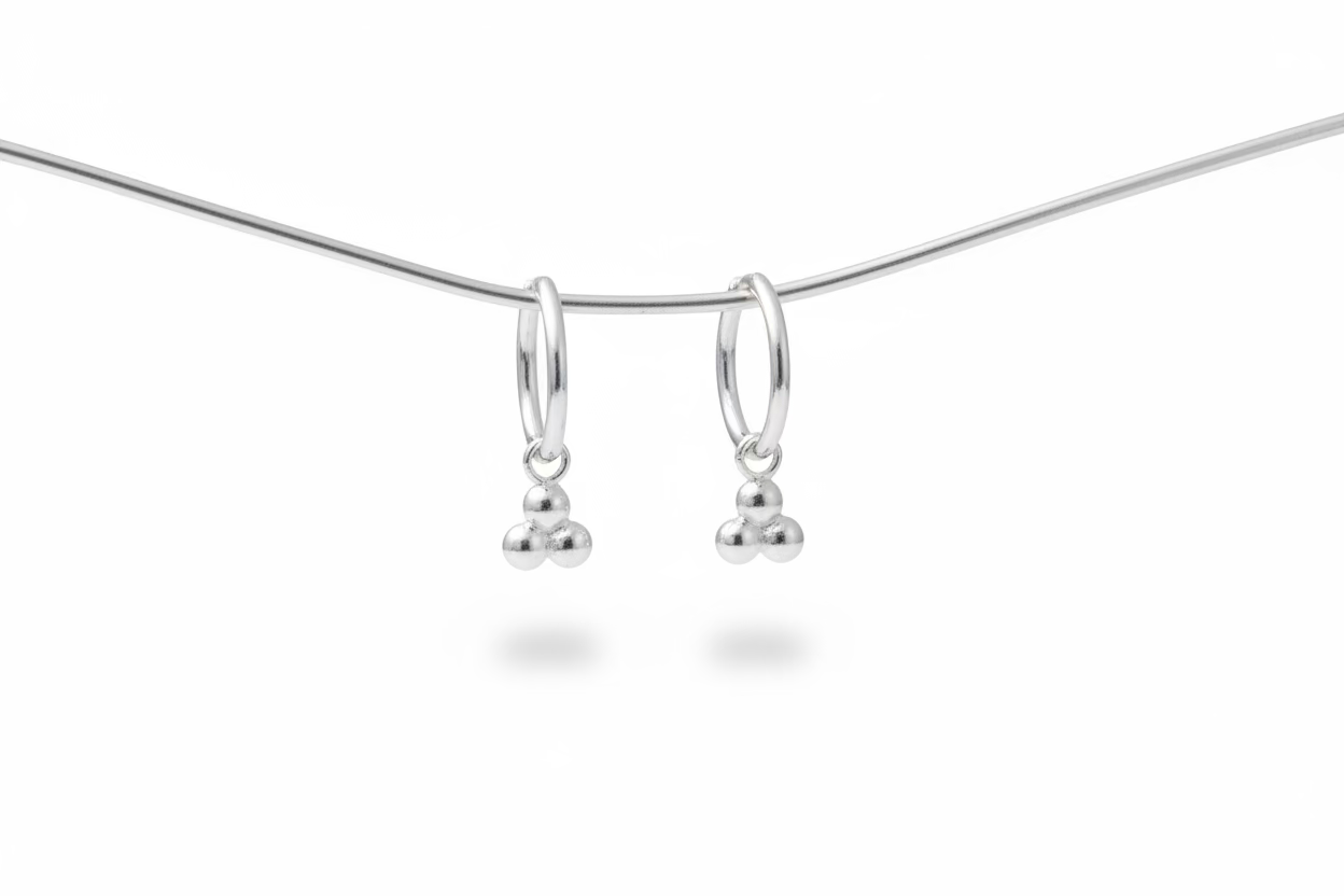 Silver Ear Hoops with Hanging Circles