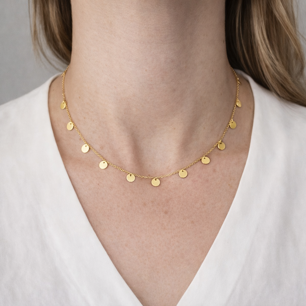 Delicate Silver Necklace with Floating Round Charms