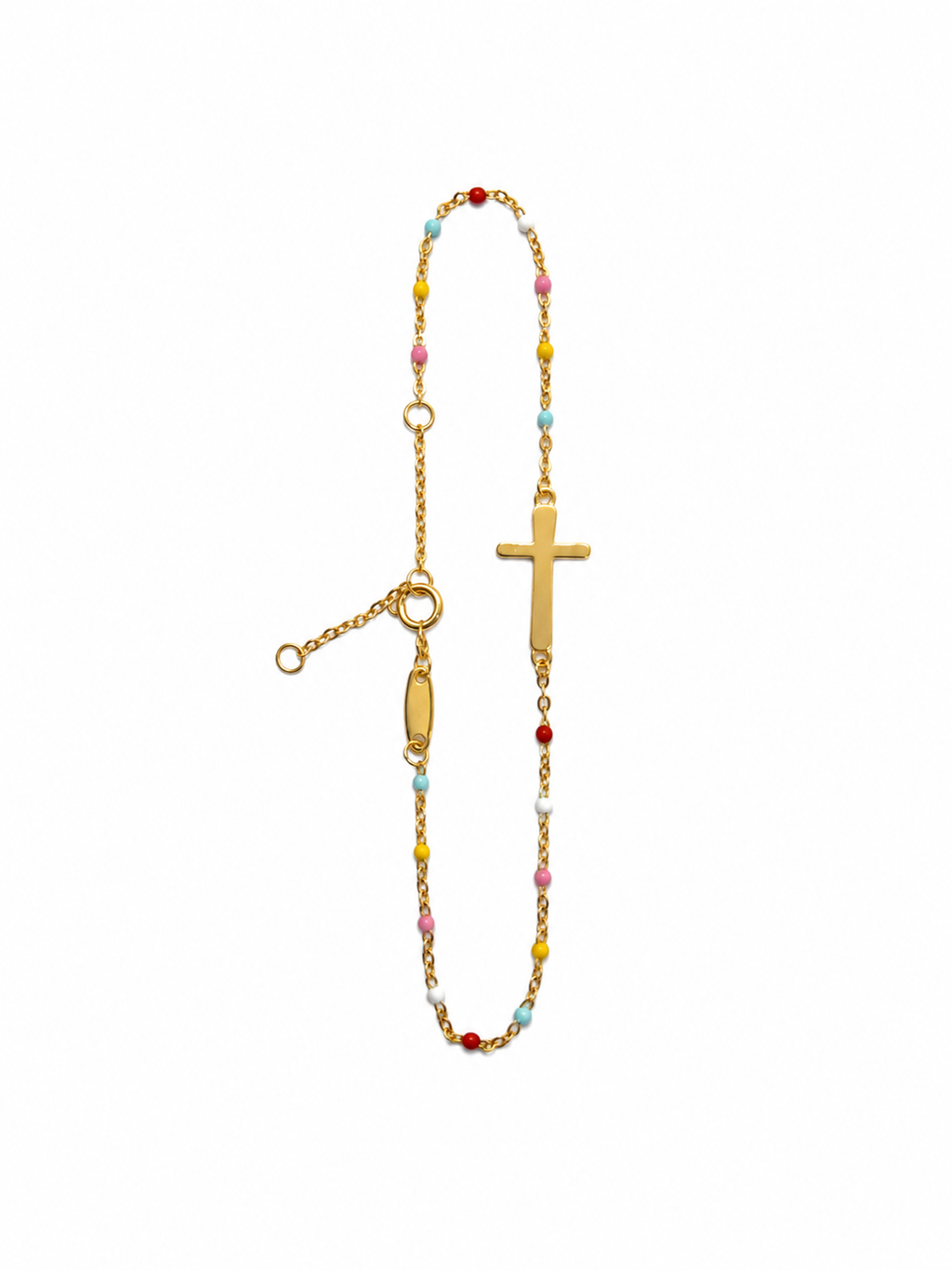 Dainty Boho Color Bead Cross Bracelet in Gold