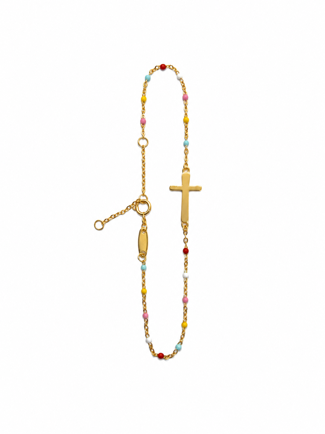 Dainty Boho Color Bead Cross Bracelet in Gold