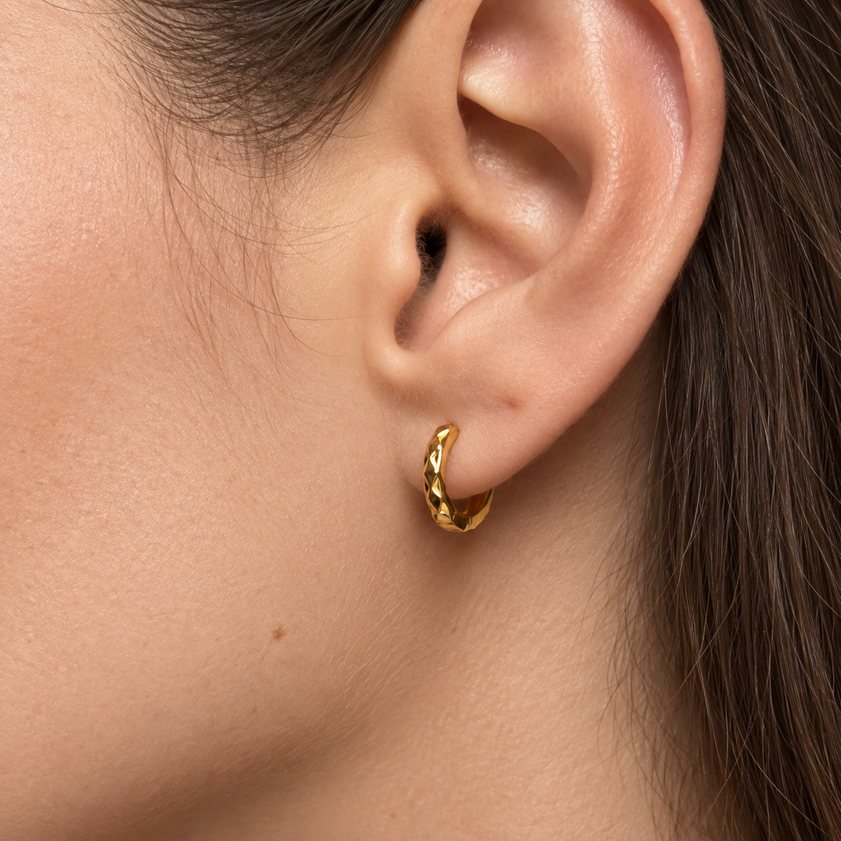 24K Gold Textured Sterling Silver Huggies